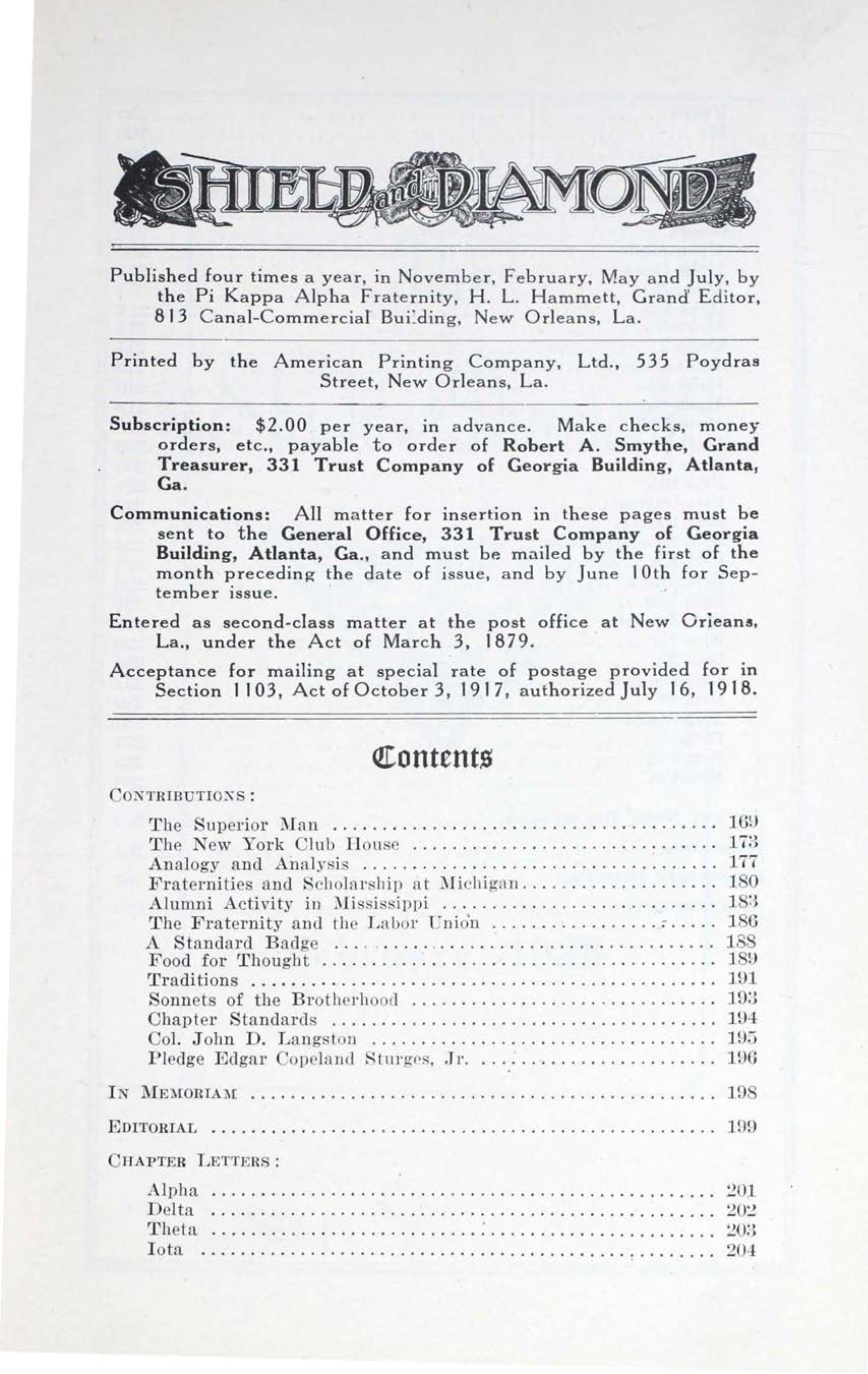 Shield and Diamond, Vol. 32, No. 2, February 1923